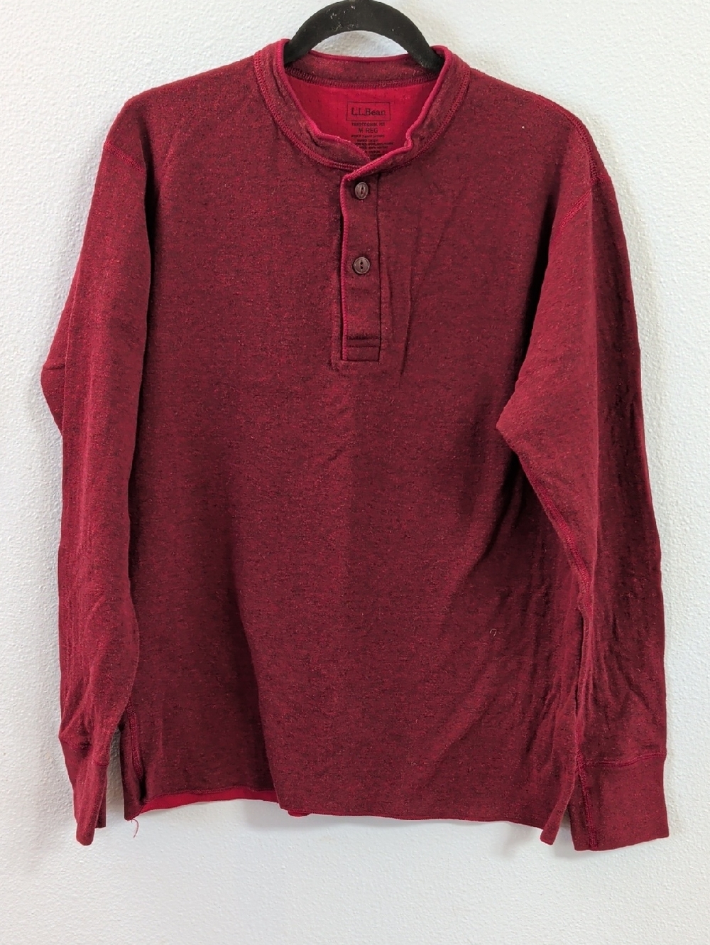 L.L.Bean Men's Red Henley Wool Cotton Blend Sweater